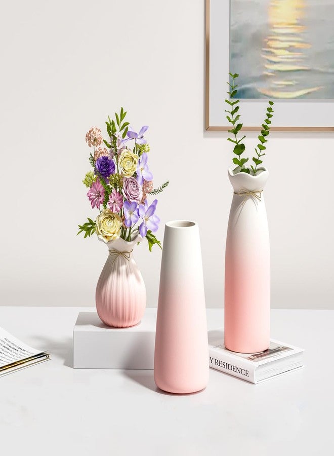 OERGKE 3-Pack Ceramic Vase with Painting Kit, Small vases for Flowers, Modern Rustic Boho Vases for Home Living Room Farmhouse Decor Dining Table Bedroom Table and Kitchen Shelf (Pink) - Image 4